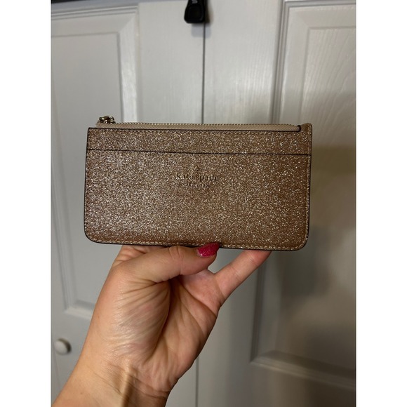 kate spade Accessories - Kate Spade Rose Gold Glitter Card Holder Slim Zip Wallet Shimmy Staci Sparkle